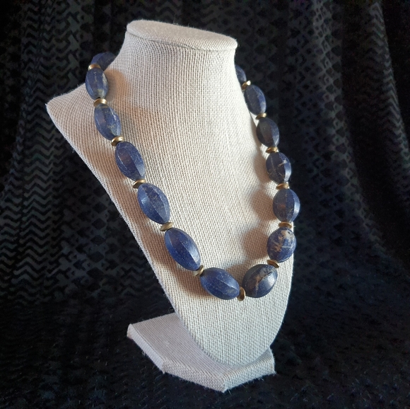 Vintage Lapis & Brass Chunky Necklace - Picture 4 of 7
